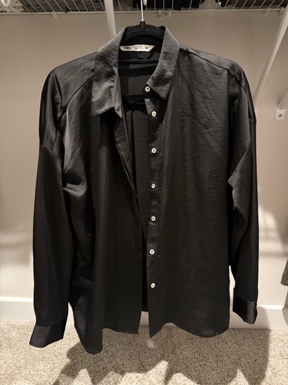 Zara Black Satin-Look Collar Shirt